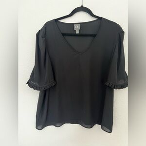 Worthington Black Blouse with Above Elbow Ruffled Sleeve